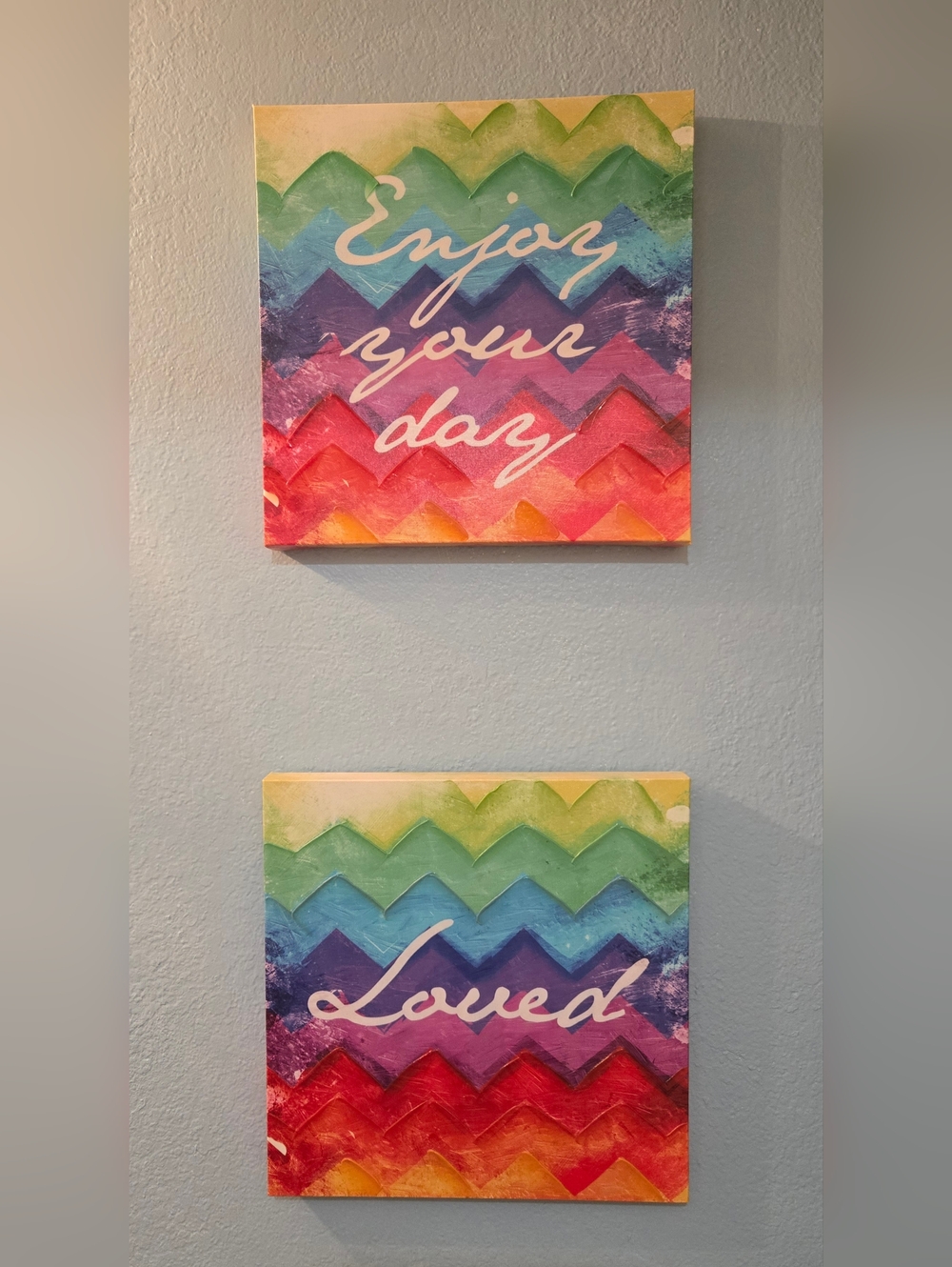 Rainbow Chevron Wall Art Set - "Enjoy Your Day" & "Loved"